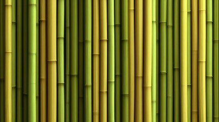 Fototapeta premium Green and Yellow Bamboo Stalks Arranged Vertically Creating a Natural Texture Wall with Subtle Light Variations Forming Linear Patterns