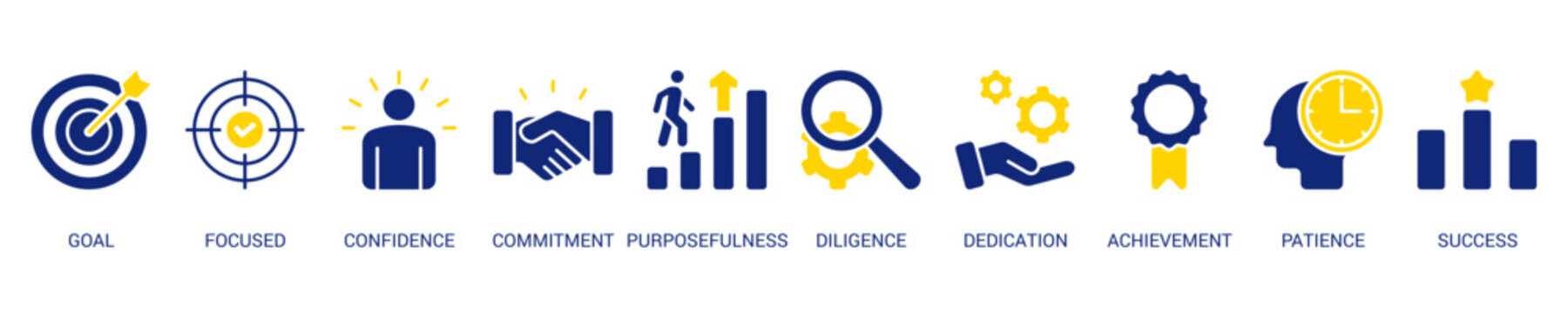 Perseverance Solid Blue Yellow Color Icon Set For Web Banner. Vector Illustration Concept With Some Icons. Designed In Line Color Style