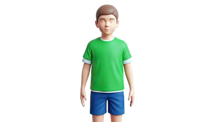 3D Render of a Boy in Green T-Shirt and Blue Shorts