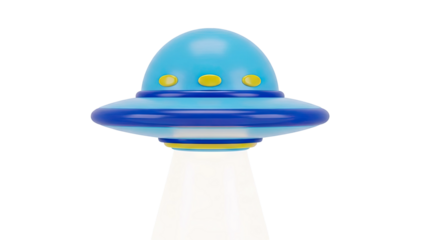 Blue and Yellow Cartoon UFO with Beam of Light