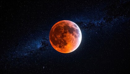 Obraz premium Stunning image captures a vivid blood moon set against a dark, star-filled cosmos.