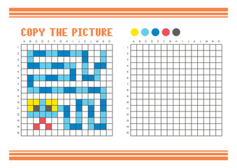 Copy the picture grid drawing worksheet for kids. Pixel art snake