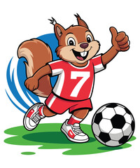 Cute Soccer Squirrel Cartoon Character Playing Football Number Seven Kids A Illustration T-shirt Design