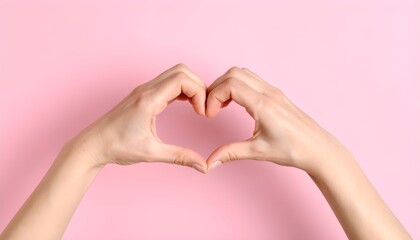 Obraz premium Hands Forming Heart Shape on Pink Background Symbolizing Love, Romance, Valentine, and Emotional Care