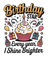 Birthday Cupcake Party Balloons Confetti Gifts Celebration Kids Fun Art A Illustration T-shirt Design