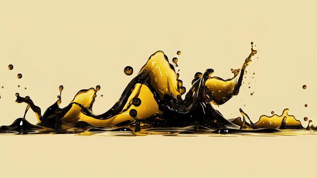 Energy resource war metaphor, black gold liquid forming sharp aggressive shapes, minimal background, conceptual editorial artwork, oil war