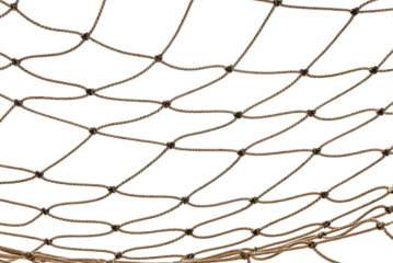 Torn Football or tennis net. Rope mesh on a white background close-up