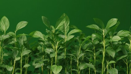 Lush Green Seedlings Growing Against a Vibrant Green Background.