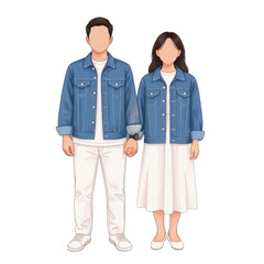 Couple Holding Hands Wearing Denim Jackets.