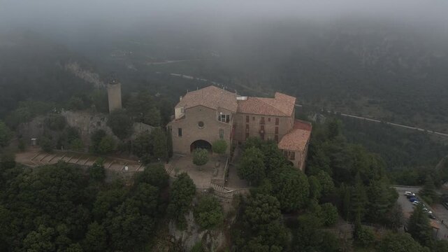 Aerial drone footage of Santuario de Queralt in Berga, Catalonia, Spain. High quality 4k footage