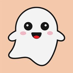 Fototapeta premium Cute Kawaii Ghost Illustration with Happy Smiling Face, Funny Halloween Character Vector Graphic