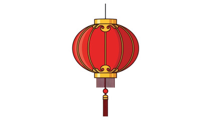 Fototapeta premium Traditional Red Chinese Lantern with Golden Accents and Tassel - Isolated on White