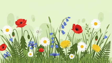 Vibrant Wildflower Meadow Border Illustration.