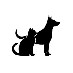 Obraz premium A simple black silhouette depicting a cat and a dog standing closely together