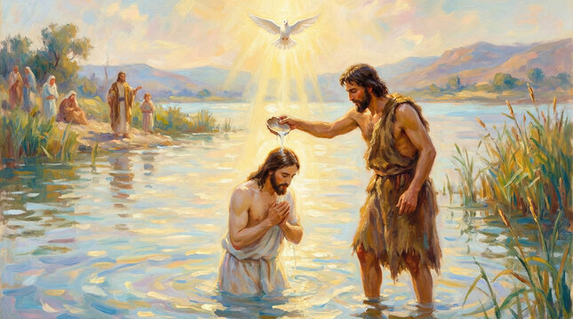 The baptism of Jesus in the Jordan River 
