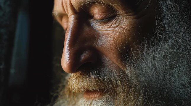 Elderly Man with Beard Close Up.