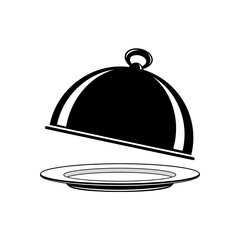 Fototapeta premium A black and white illustration of a covered serving dish on a plate