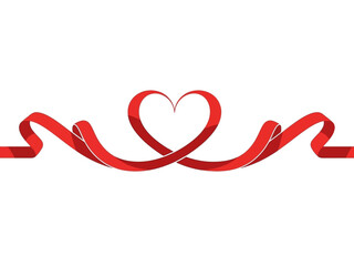Stylized Red Ribbon Forming a Heart Shape - Symbol of Love and Romance