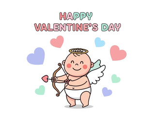 Cute Valentine's Day Cupid Illustration with Hearts