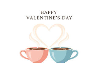 Romantic Coffee Cups with Heart-shaped Steam for Valentine's Day Celebration