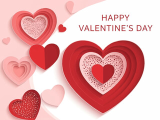 Charming Layered Paper-Cut Style Hearts for a Happy Valentine's Day Celebration Design