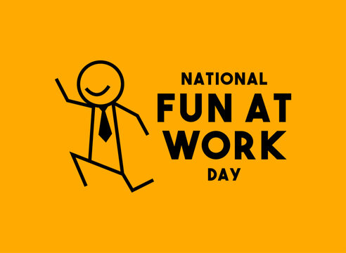 National Fun At Work Day. January. Happy employee. Yellow background.