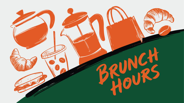 Brunch hours lettering and food illustration for cafe and restaurant menu