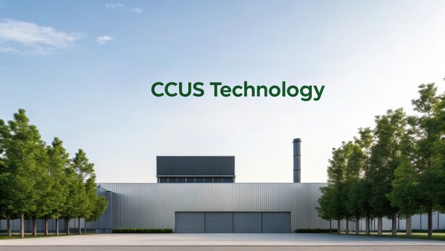 Utilization and Storage (CCUS) Modern industrial building featuring CCUS technology against a clear blue sky.