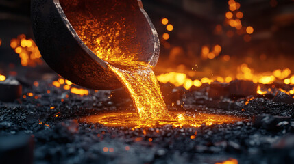 Molten Metal Flowing from Crucible in Industrial Setting