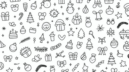Obraz premium Christmas seamless doodle pattern with various festive elements and holiday symbols