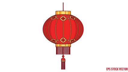 Fototapeta premium Red Chinese Lantern with Tassel and Gold Accents - Vector Illustration