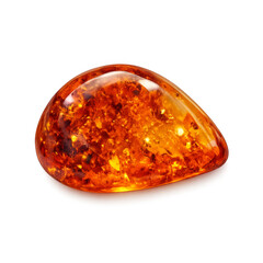 High-quality amber gemstone isolated on a transparent background. Polished natural amber with warm golden and orange tones, realistic texture and internal inclusions. Ideal for jewelry design, geology