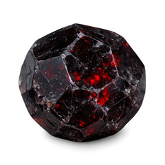High-quality isolated almandine garnet crystal with deep red color and natural faceted shape. Realistic mineral gemstone on transparent background, suitable for jewelry design, geology projects, educa