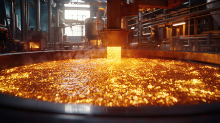 Molten Metal in Industrial Foundry Setting with Steam and Glow