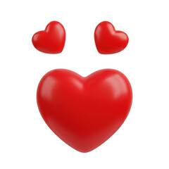 Three radiant red hearts floating in harmony isolated on transparent background