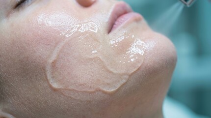 Naklejka premium Facial skin care treatment with cooling gel and mist