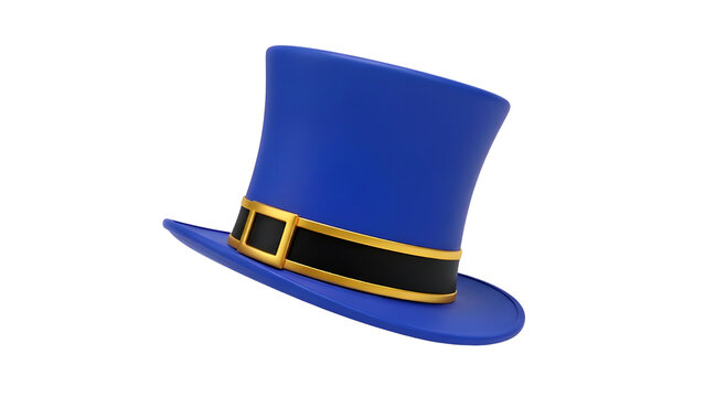 Blue top hat with gold trim isolated on transparent background