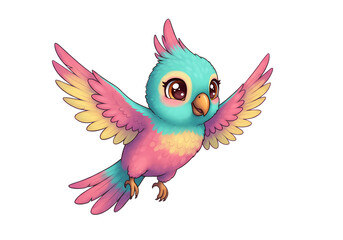 Adorable cartoon bird flying, cheerful and colorful