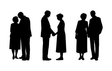 Vector illustration. An elderly couple of pensioners. A large set of people.	