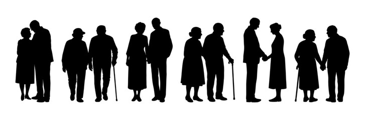 Vector illustration. An elderly couple of pensioners. A large set of people.	