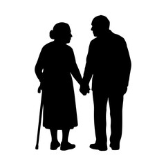Vector illustration. An elderly couple of pensioners. A large set of people.	