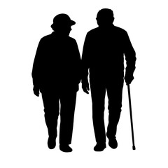 Vector illustration. An elderly couple of pensioners. A large set of people.	
