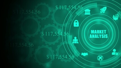 Obraz premium Green market analysis infographic with financial data and green background gears