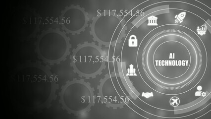Obraz premium A I technology concept with gears and on gray background finance