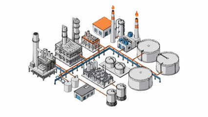Obraz premium Industrial Factory Complex with Storage Tanks and Pipelines.