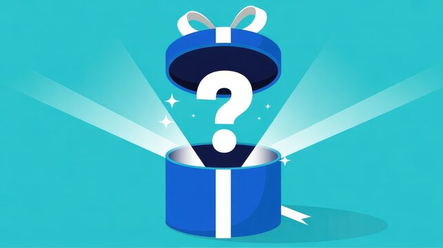 Mystery gift box with question mark surprise