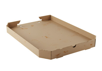 Empty pizza box with grease stains ready for reuse