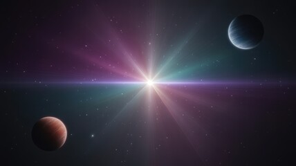 Obraz premium Vibrant starburst in deep space with planets and stardust
