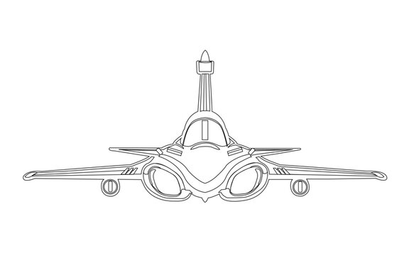 Front view outline illustration of modern fighter jet aircraft