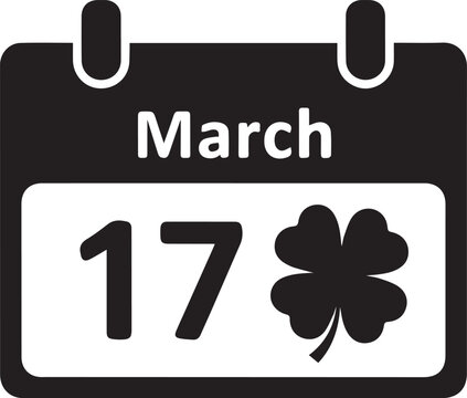 Calendar showing march 17th with a clover symbol for saint patrick s day